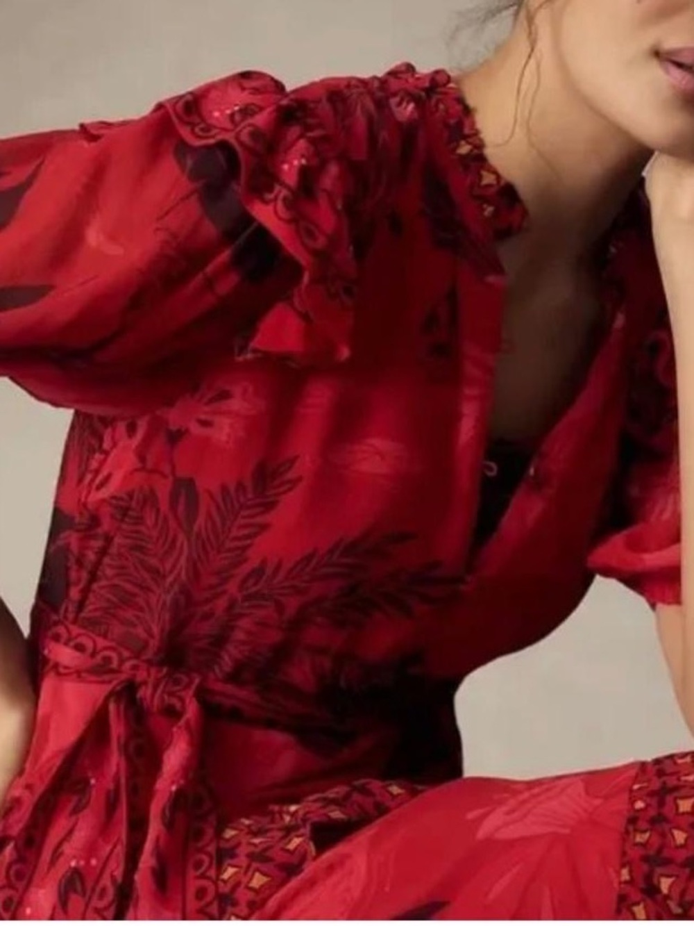 Farm Rio short sleeve ruffled printed midi dress - Picture 3 of 3